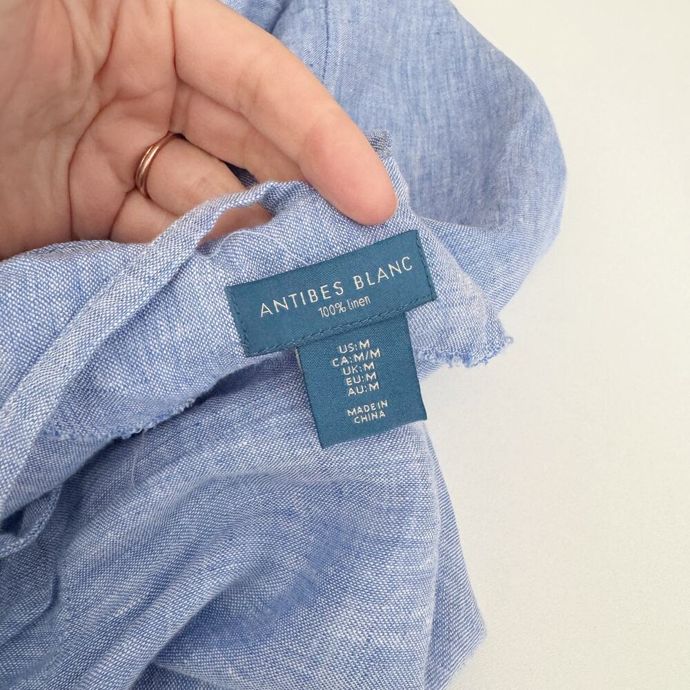 Antibes Blanc 100% Linen Chambray Strappy High Low Midi Dress Size M - Picture 5 of 6